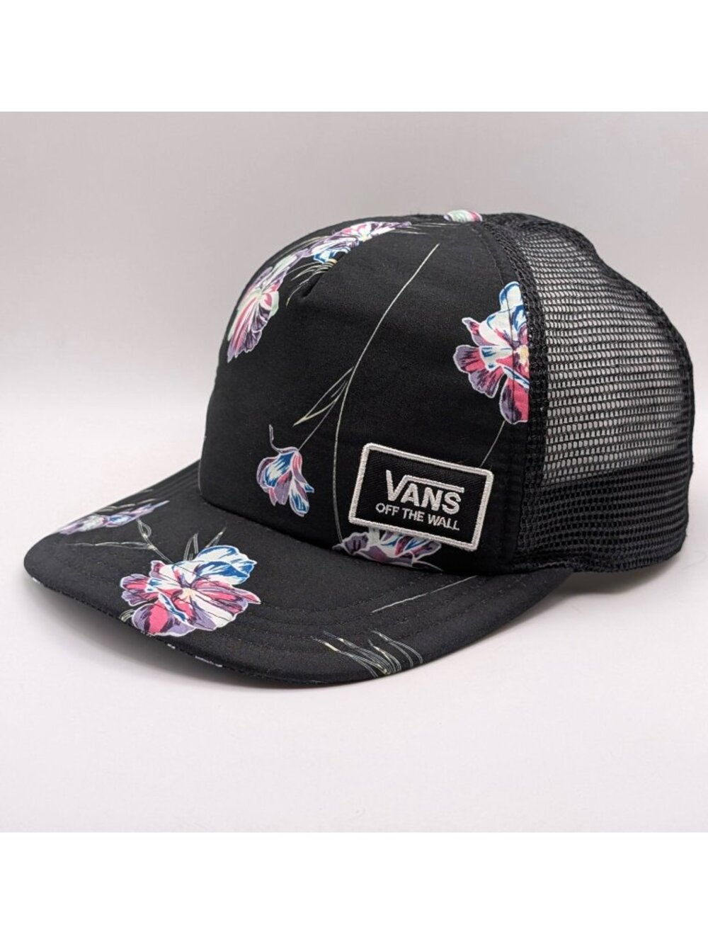 Vans Off The Wall Floral Trucker Hat Snapback Mesh Black Tropical Purple Pink